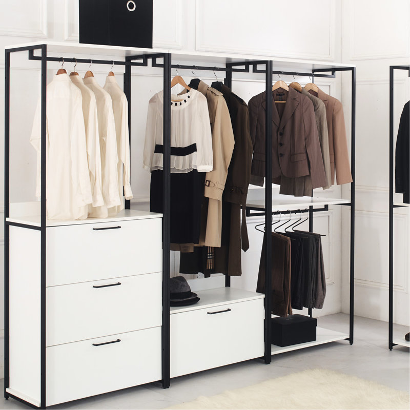 Garde-robe autoportante en bois - blanc, structure en métal, rangement profond, dans des conditions difficiles, tiroirs supplémentaires blancs E0 Board, eau, 2 fois plus épais