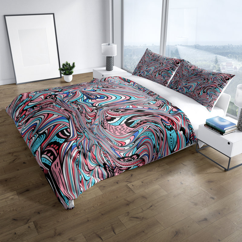 Polyester Abstract Duvet Cover, King Duvet Cover + 2 Shams