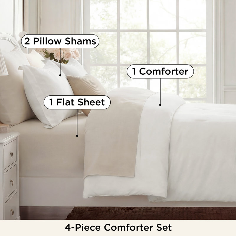 Bedsure Queen 4-Piece Bed-in-a-Bag Set – Coconut Milk & Natural, Boho Contrast Design, Queen Comforter + 3 Additional Pieces