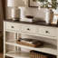 Console rétro avec deux tablettes ouvertes, structure et pieds en bois de pin massif-1959078401-1959078403-1959078405