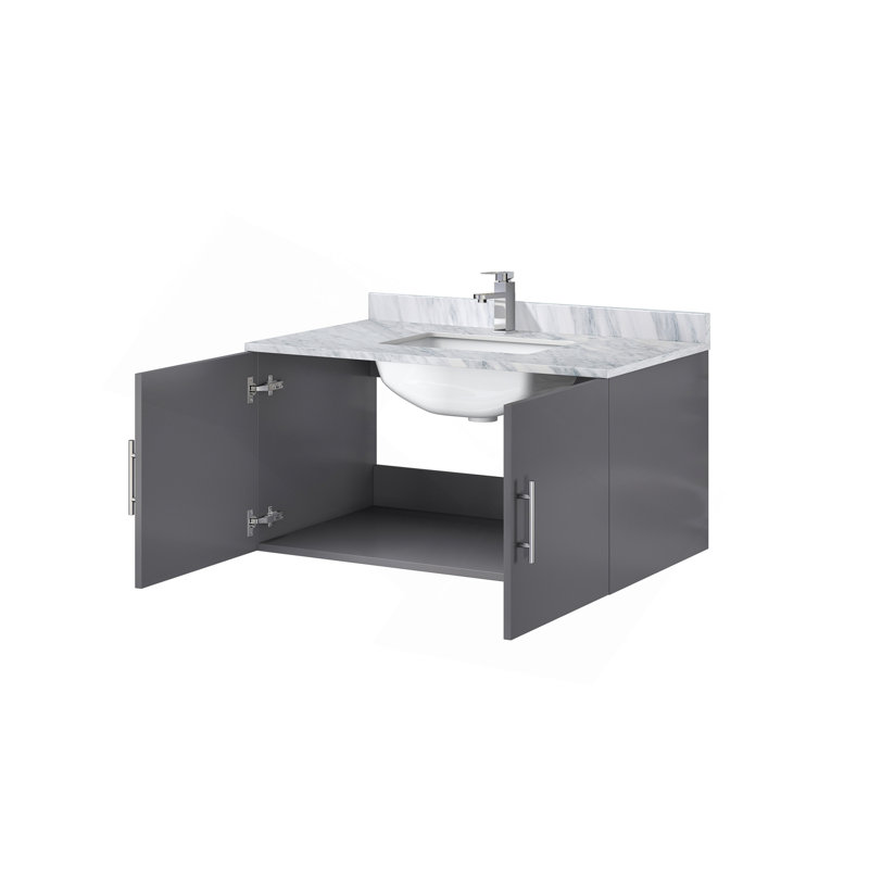 Meuble-lavabo gris foncé 36 po X P 22 po D, plateau en marbre de culture et robinet, Gris foncé