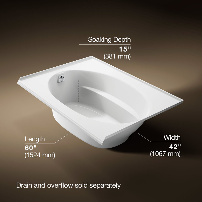 60" x 42" Drop In Soaking Bathtub, White, Left