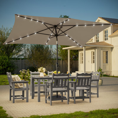 Rydder 6 Ft × 9 Ft LED Lighted Rectangular Outdoor Market Patio Umbrella with Crank, All-Weather Umbrella for Deck Backyard Garden