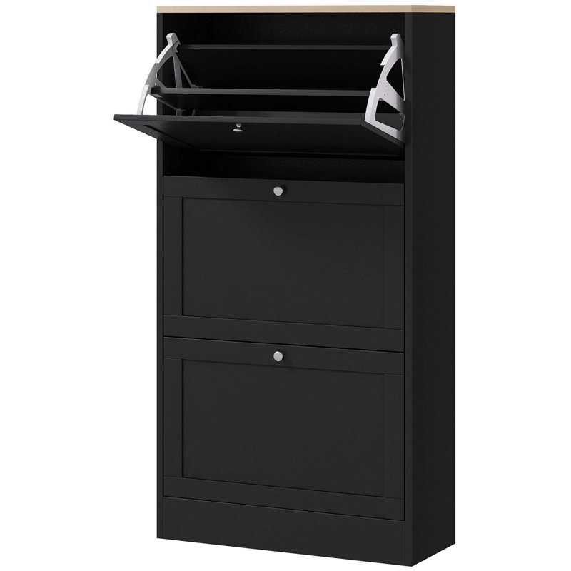 18 Pair Flip Down Shoe Storage, Black/White