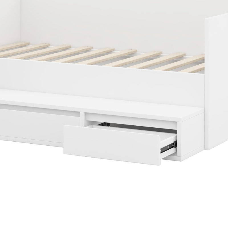 Lit plateforme en bois avec tiroirs, Blanc