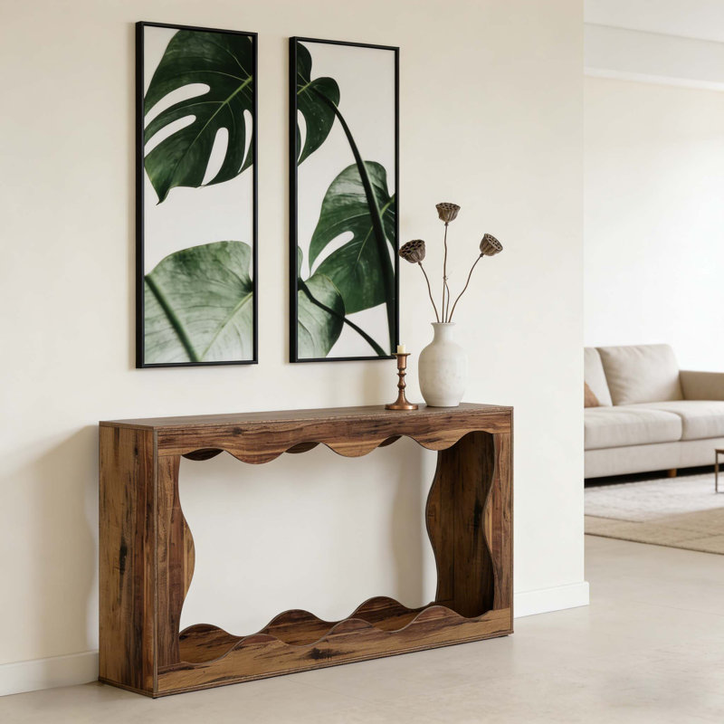Console 63 po, canapé de table d'entrée de style campagnard derrière le canapé, Brun rustique