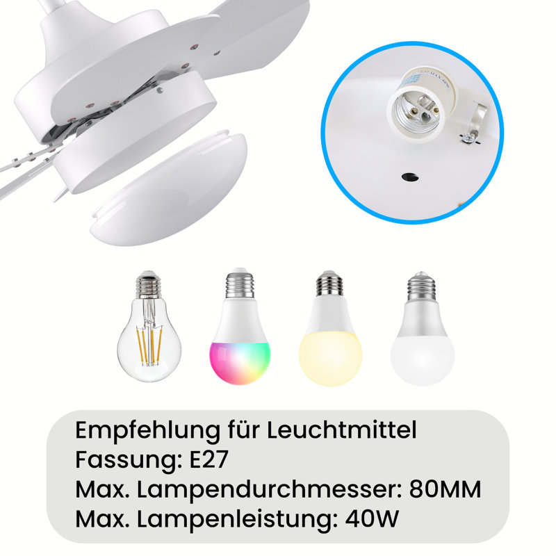 Alisha-Ann 75cm Ceiling Fan with Light Kit, White