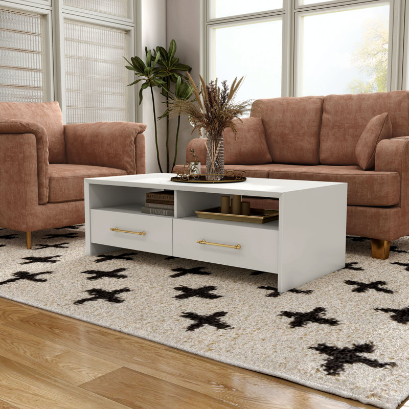 Table basse à deux tiroirs Karyn, Blanc