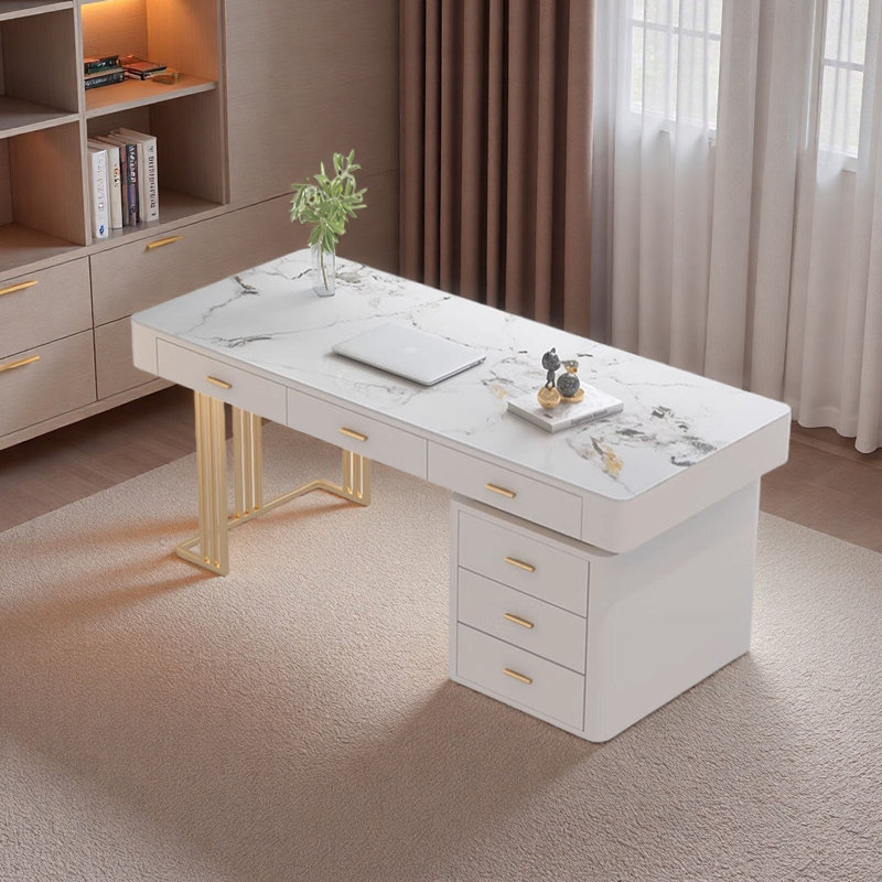 Modern Luxe Slate Desk with Gold Frame, 29.5" H x 47.2" W x 27.6" D