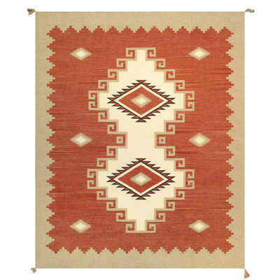 Tapis ivoire / rouille de style sud-ouest fait à la main 8 pi 1 po x 10 pi