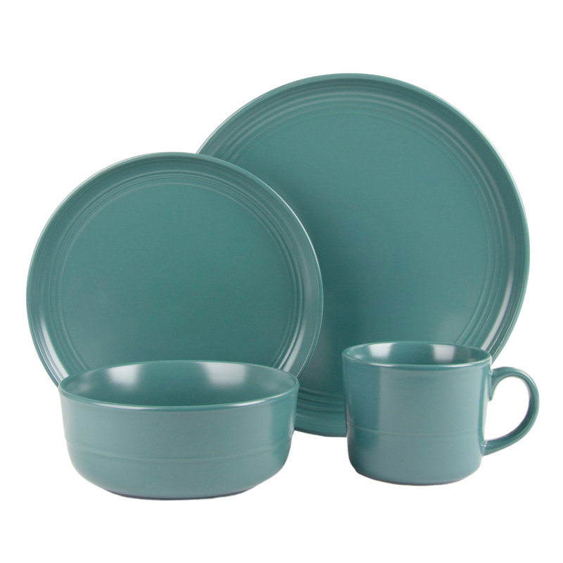 Emerald Green Ceramic 16-Piece Dinnerware Set, Service for 4