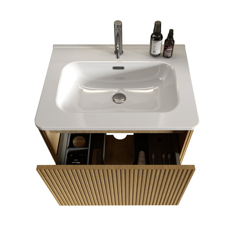 Woolcott Bathroom Cabinet, Oak, 15.6" H x 24" W x 18.3" D