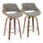Linnetta 26" Mid-Century Modern Fixed-Height Counter Stool With Swivel In Walnut Wood And Noise Grey Fabric With Round Chrome Metal Footrest- Set Of 2-90954869-90954847
