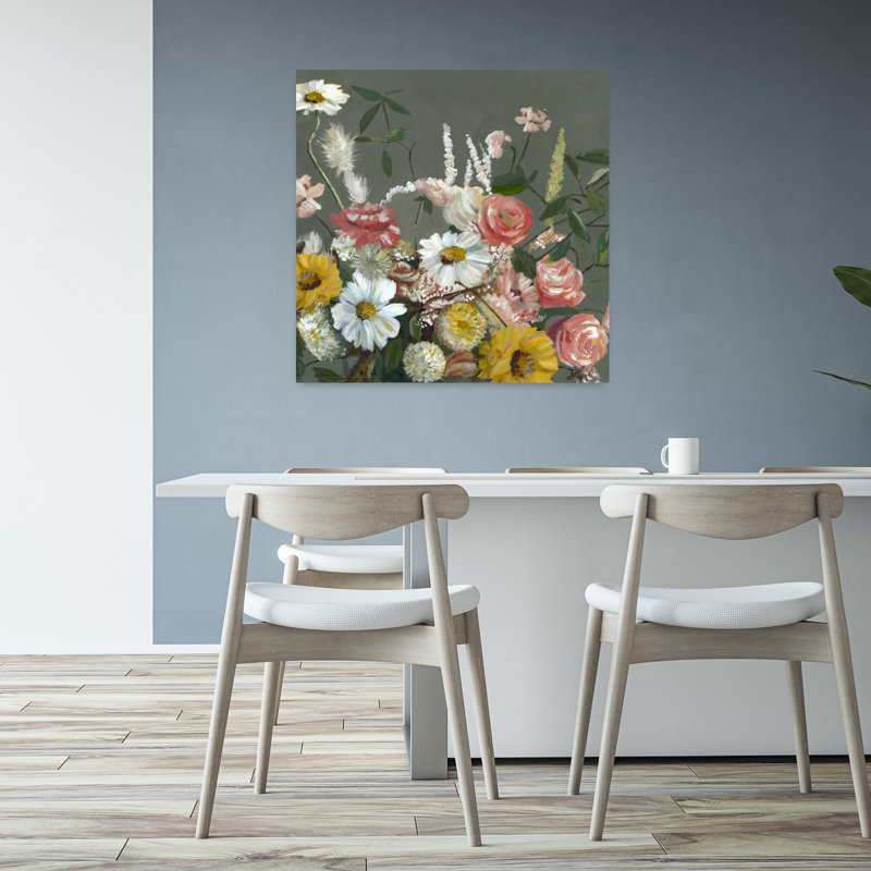«Vibrant Floral Harmony», art mural contemporain abstrait, H 32 po x l 32 po