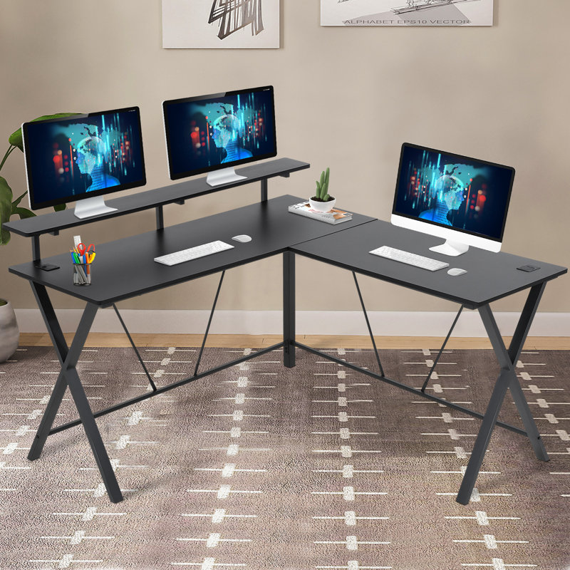 L-Shaped Metal Base Computer Desk