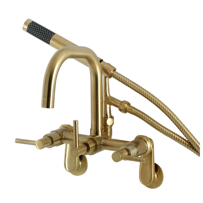 Brushed Brass Wall Mount Clawfoot Tub Faucet with Handheld Shower