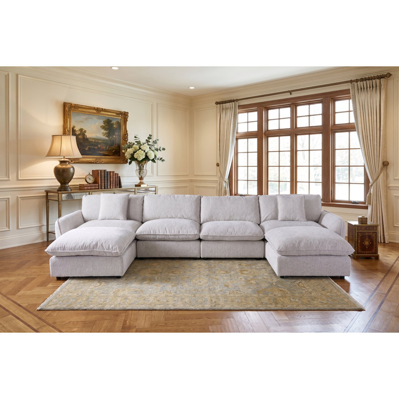 172"W Oversized 6 Piece U Shape Down Modular Cloud Sectional Sofa with Movable Ottomans & Wider Deeper Seat