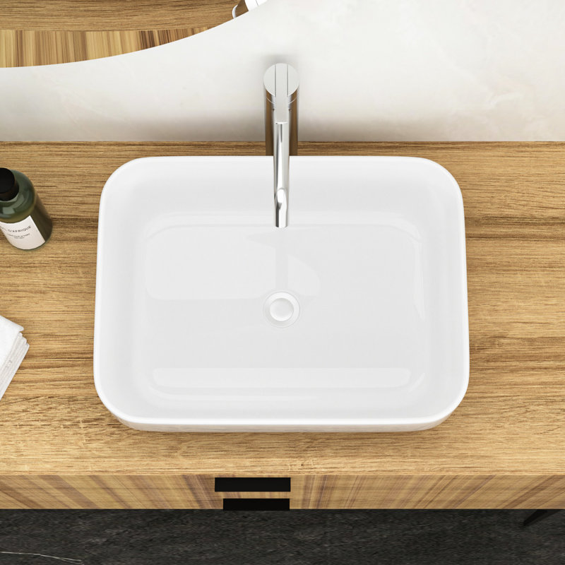 Lavabo vasque de salle de bain en céramique blanche rectangulaire 20 po x 15 po - Style classique moderne, résistance aux taches, installation sans comptoir pour différents espaces, plusieurs réglages