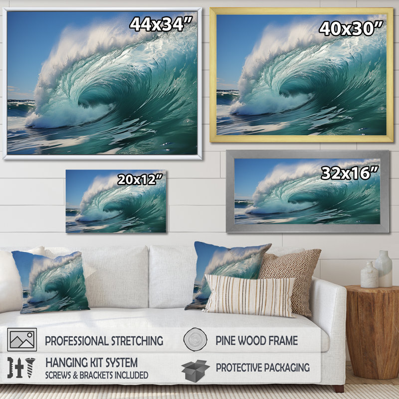 Impression sur toile Turquoise Ocean's Force Unleashed, H 24 po x l 32 po x P 1 po, Toile tendue