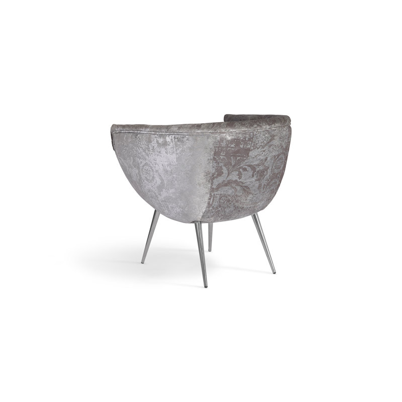 Contemporary Gray Velvet Barrel Accent Chair with Metal Legs