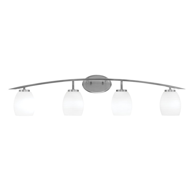 Barre d'éclairage de salle de bain 4 lumières avec verre en lin blanc 5 po Kurve, Argent