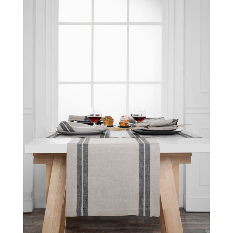 Chemin de table en lin D'Moksha Homes, L 90 po x l 14 po, Naturel/noir