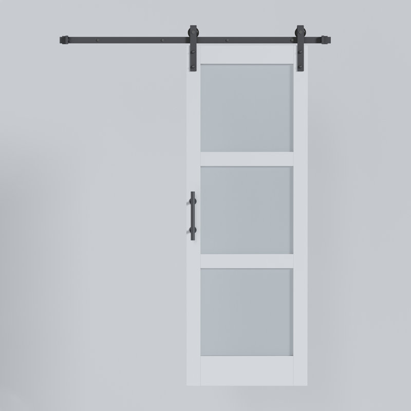 3 Lite 84"H Frosted Glass Sliding Barn Door Wood Interior Closet Doors with Installation Hardware Kit, 30" x  84"