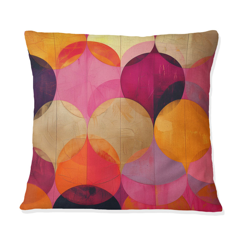 Retro Pink Gold Midcentury Circles Glam V - Midcentury Throw Pillow, 18"H x 18"W