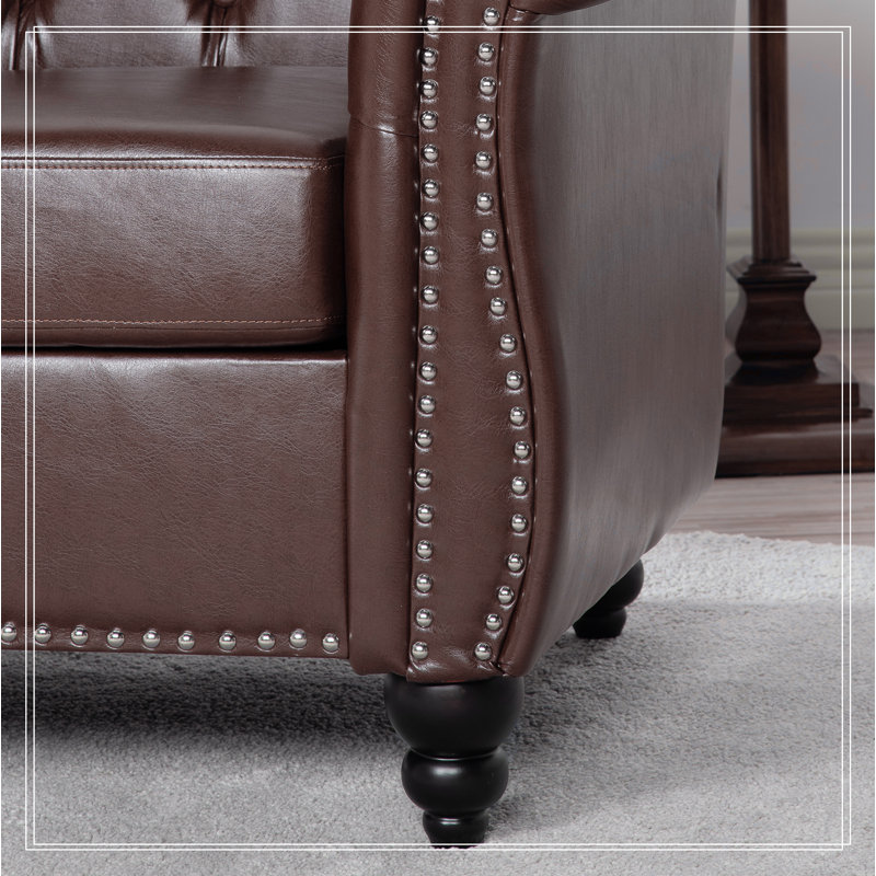 1 Seater Sofa For Living Room, Dark Brown Faux Leather
