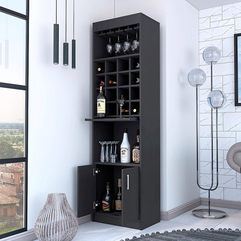 Armoire de bar 16 tablettes Smokey Oak, Noir