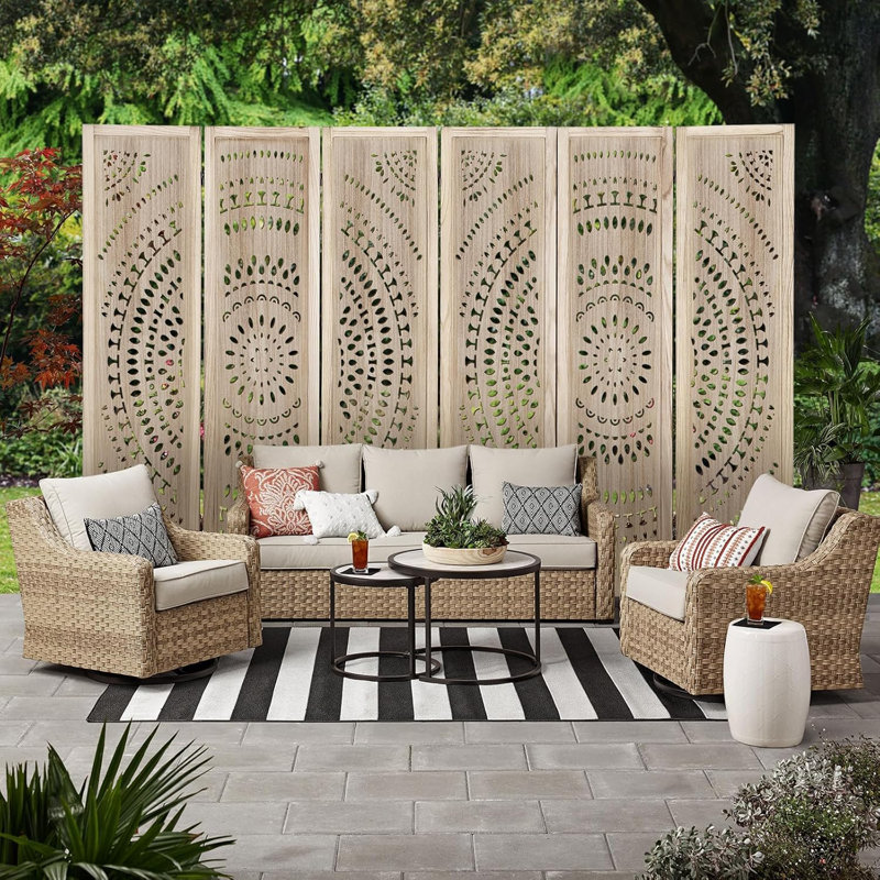 231.1cm W x 170.1cm H 6 - Panel Solid Wood Folding Room Divider