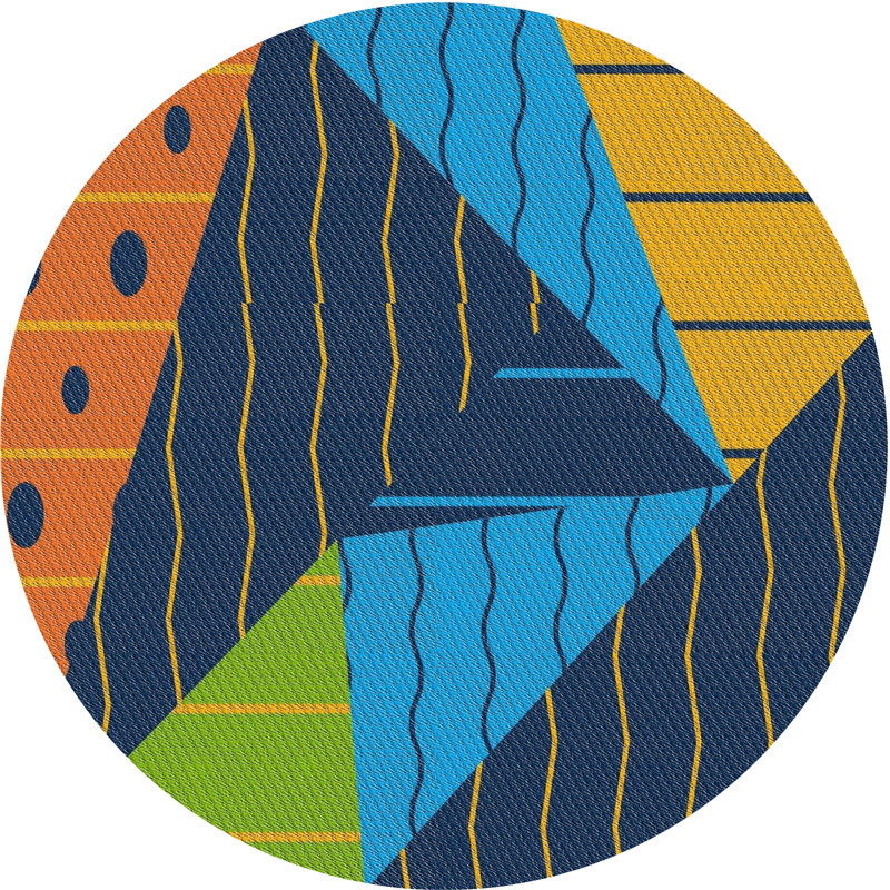 Tapis décoratif bleu, Rond 8 pi