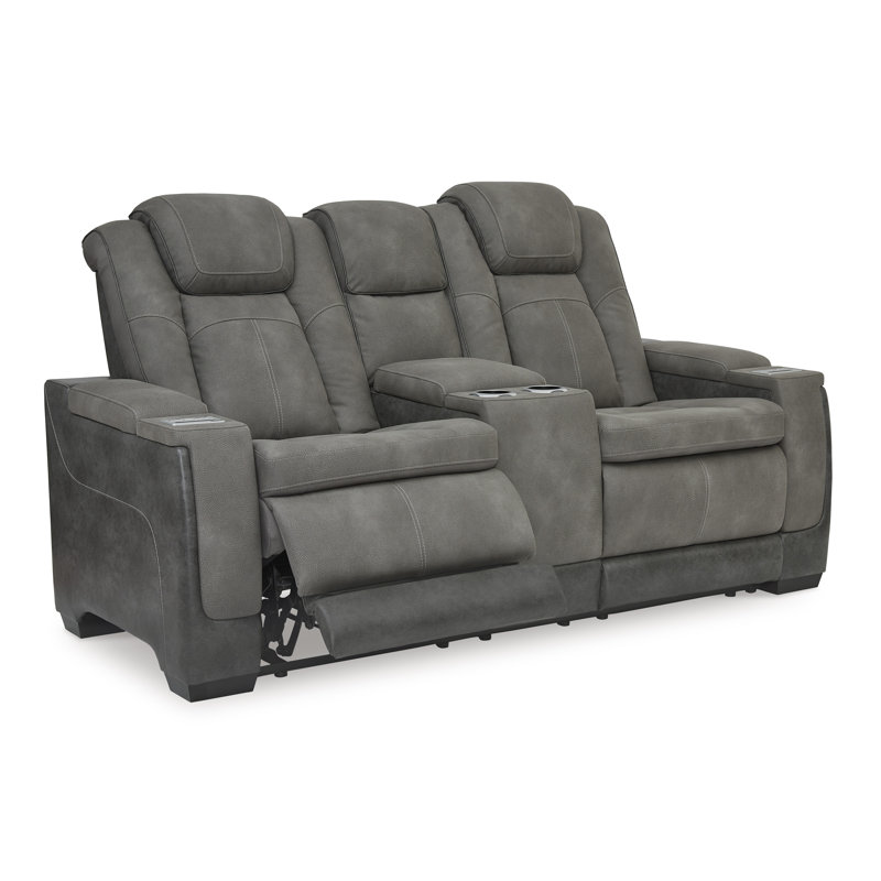 Hurlock Power Reclining Loveseat with Console, Gray