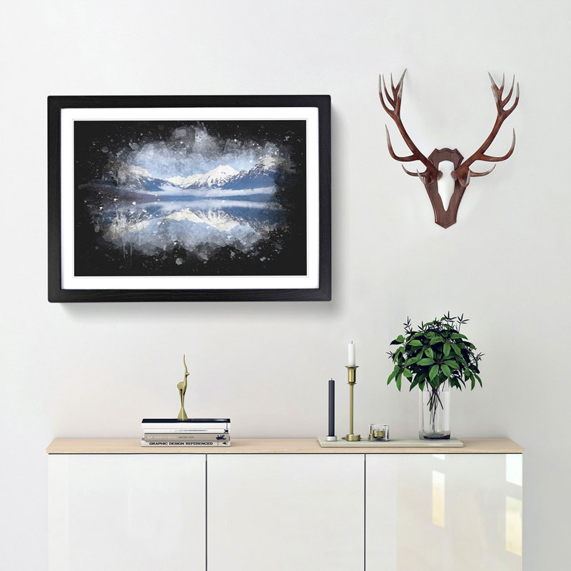 Lake Mcdonald In Montana Paint Splash - Picture Frame Graphic Art, 62cm H x 87cm W x 2cm D, Black Framed