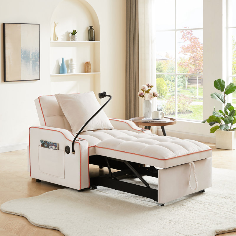Canapé-lit 3-en-1, Velours beige