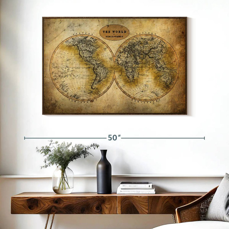 Découvrez le monde, 40 po x 27 po, Cadre flottant noyer