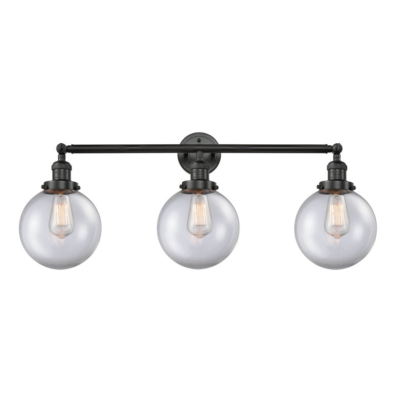 Éclairage de salle de bain à intensité variable 3 lumières Zarmayr, Laiton antique, Ampoule DEL 6 watts Vinage, Transparent