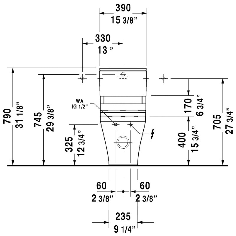 Toilette allongée deux pièces 1,28 gpf (eau économe) (siège non inclus) DuraStyle