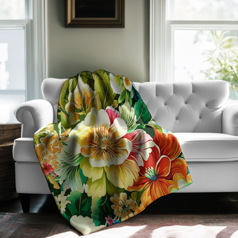 Motif Groovy - 1 pièce Sherpa Premium, Lit simple, Jaune / vert / floral orange