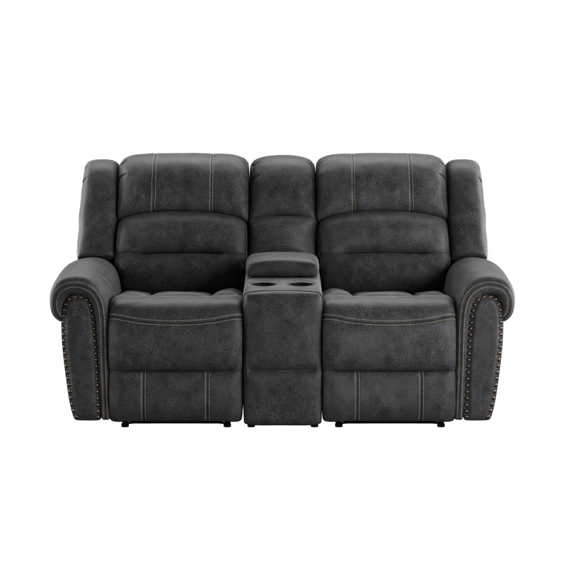 Modern Reclining Console Loveseat with Built-In Storage and Cup Holders