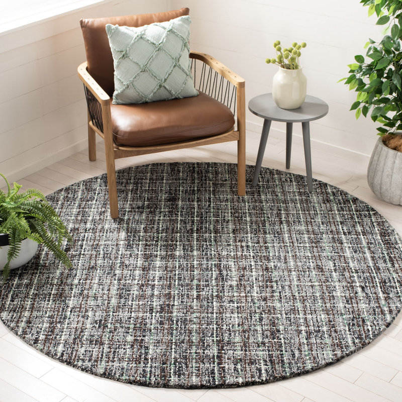 Tapis en laine / coton touffeté à la main gris foncé / brun Najha, Rectangle 6 pi x 9 pi