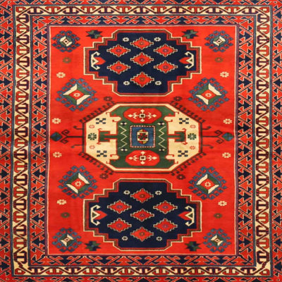 Tapis oriental en laine / polyester tissé à la machine à tisser à la machine / noir / bleu