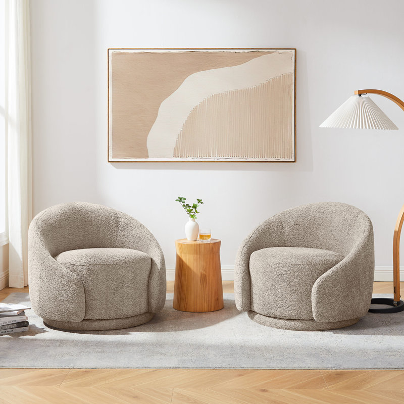Fauteuil demi-tonneau pivotant de 34,25 po Blaklee, Boucle taupe