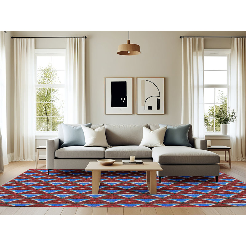 Tapis rouge / bleu Power Loom, Rectangle 6 pi x 9 pi