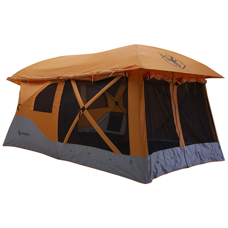 Gazelle T4 Plus 8 Person Pop Up Camping Hub Tent w/Screen Room, Orange
