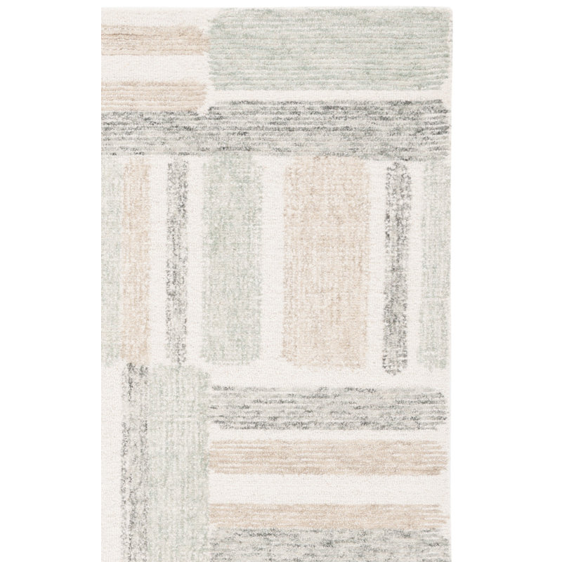 Angeli Abstract Hand Tufted Wool/Cotton Area Rug in Ivory/Grey, Runner 2'3" x 9'
