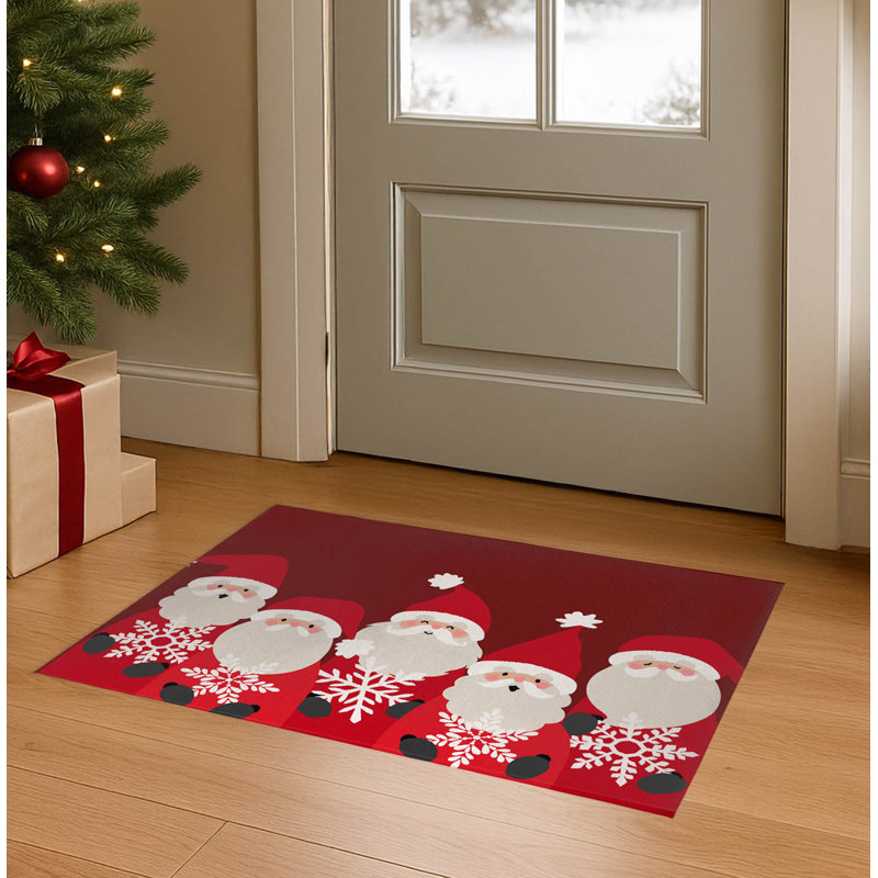 Paillasson Père Noël et flocons de neige, Rouge profond, L 36 po x L 60 po