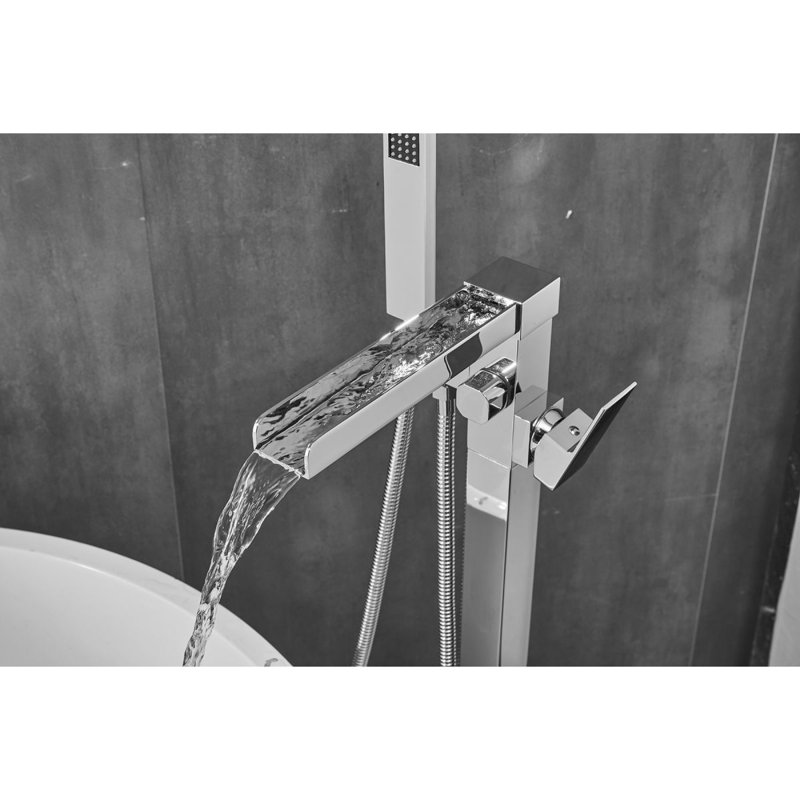 Waterfall Freestanding Plated Bath Tap With Shower, Silver