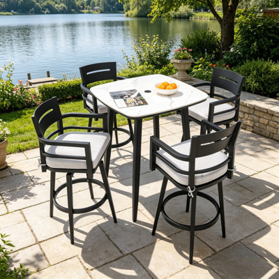 Tabourets de bar rotatifs d'extérieur haut de gamme en aluminium Everly avec coussin de siège Sunbrella®