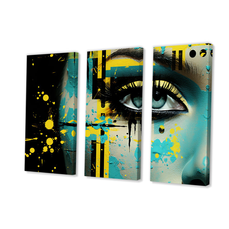 «Green and Yellow Woman Chic Eye Elegance», art mural tendance, Toile tendue, H 40 po x l 60 po